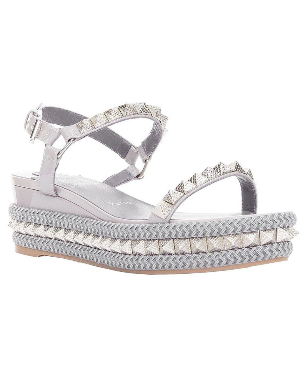 Christian Louboutin White Leather Pyraclou 60 Spikes Platform Wedge (Authentic Pre-Loved)