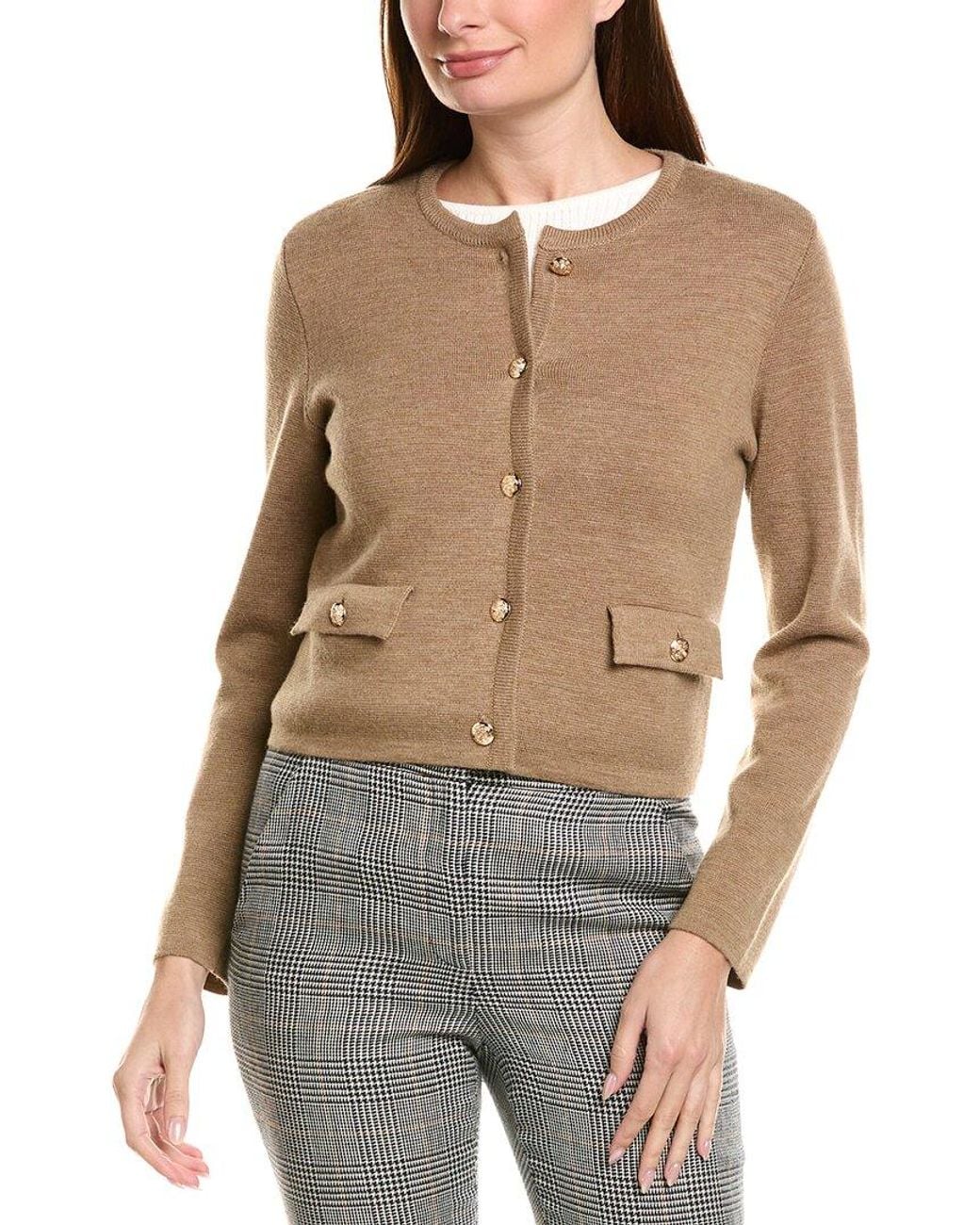 Bruno Magli Multicolor Cropped Crewneck Wool Jacket