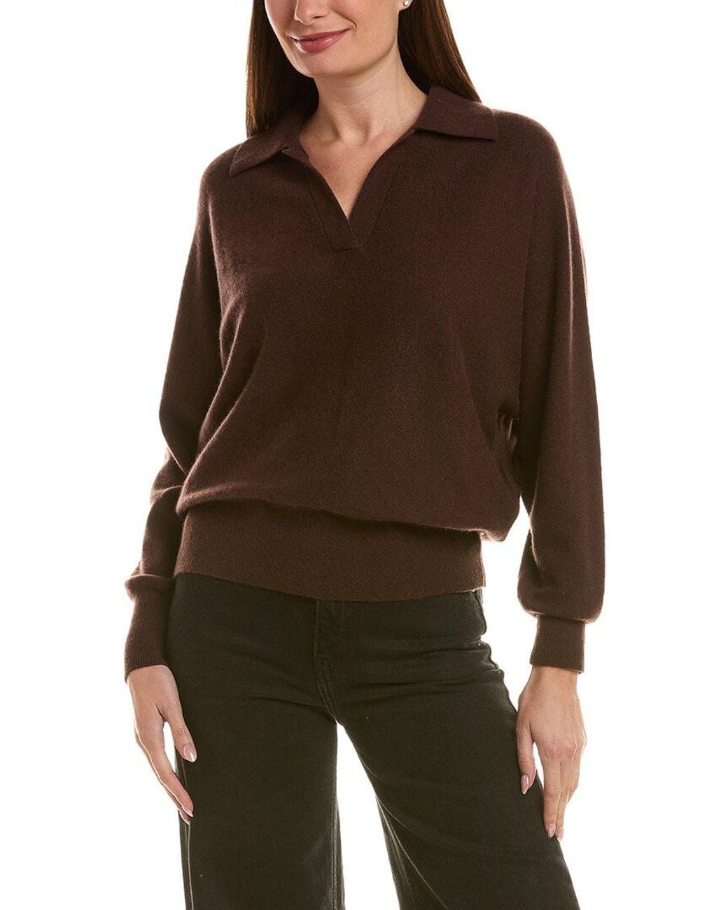 InCashmere Brown 100% Cashmere Oversize Polo Sweater
