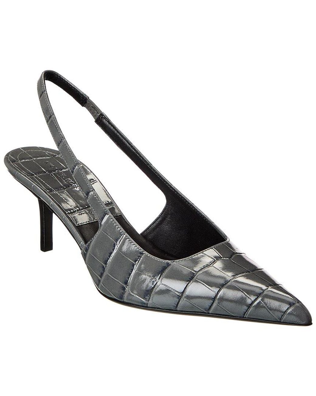 Michael Kors Black Emma Croc-Embossed Leather Slingback Pump