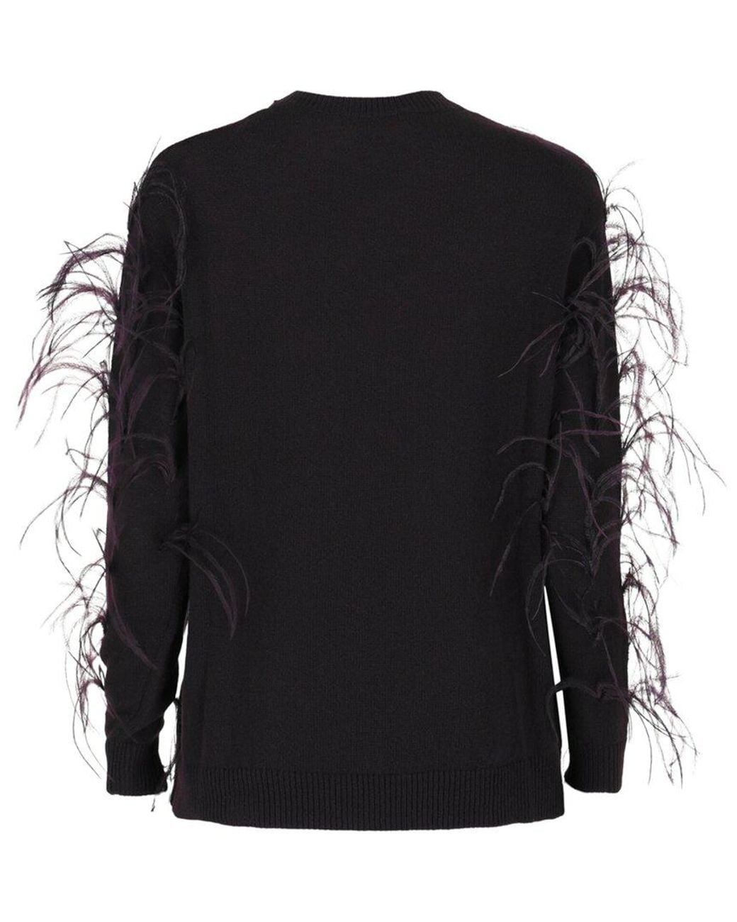 Valentino Black Feather-Trimmed Virgin Wool Sweater