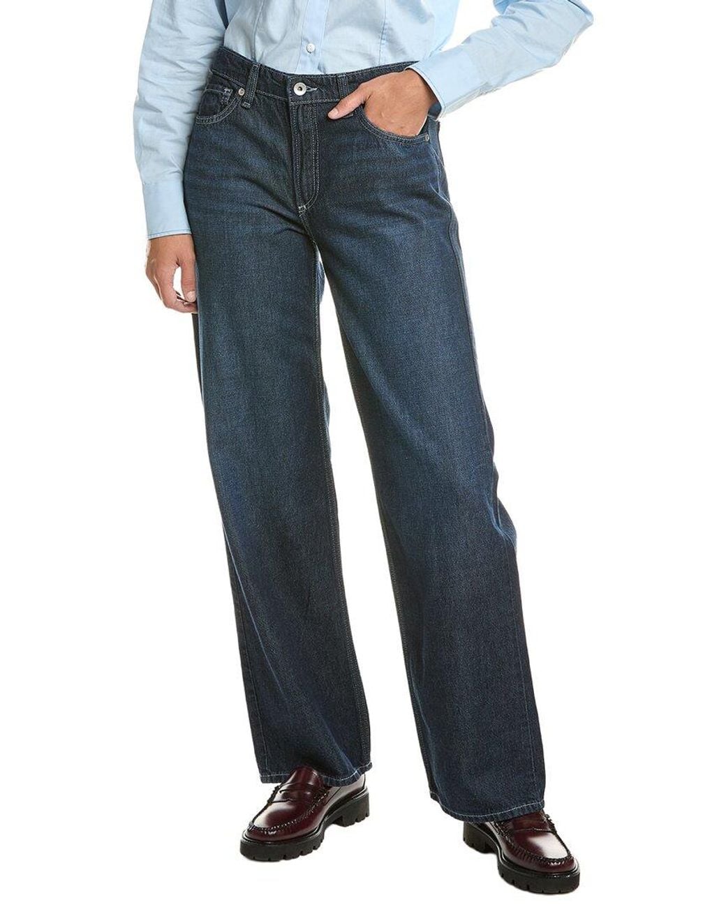 Rag & Bone Blue Lori Low-Rise Full Length Wide Leg Jean
