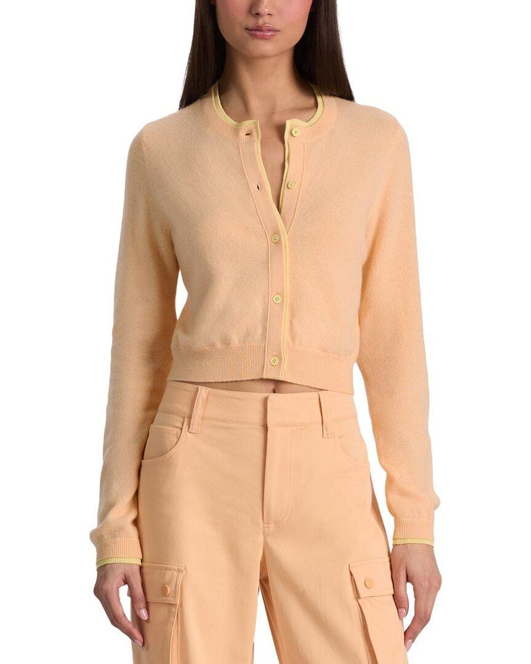 Alice + Olivia Natural Dollie Two Tone Cashmere-Blend Cardigan