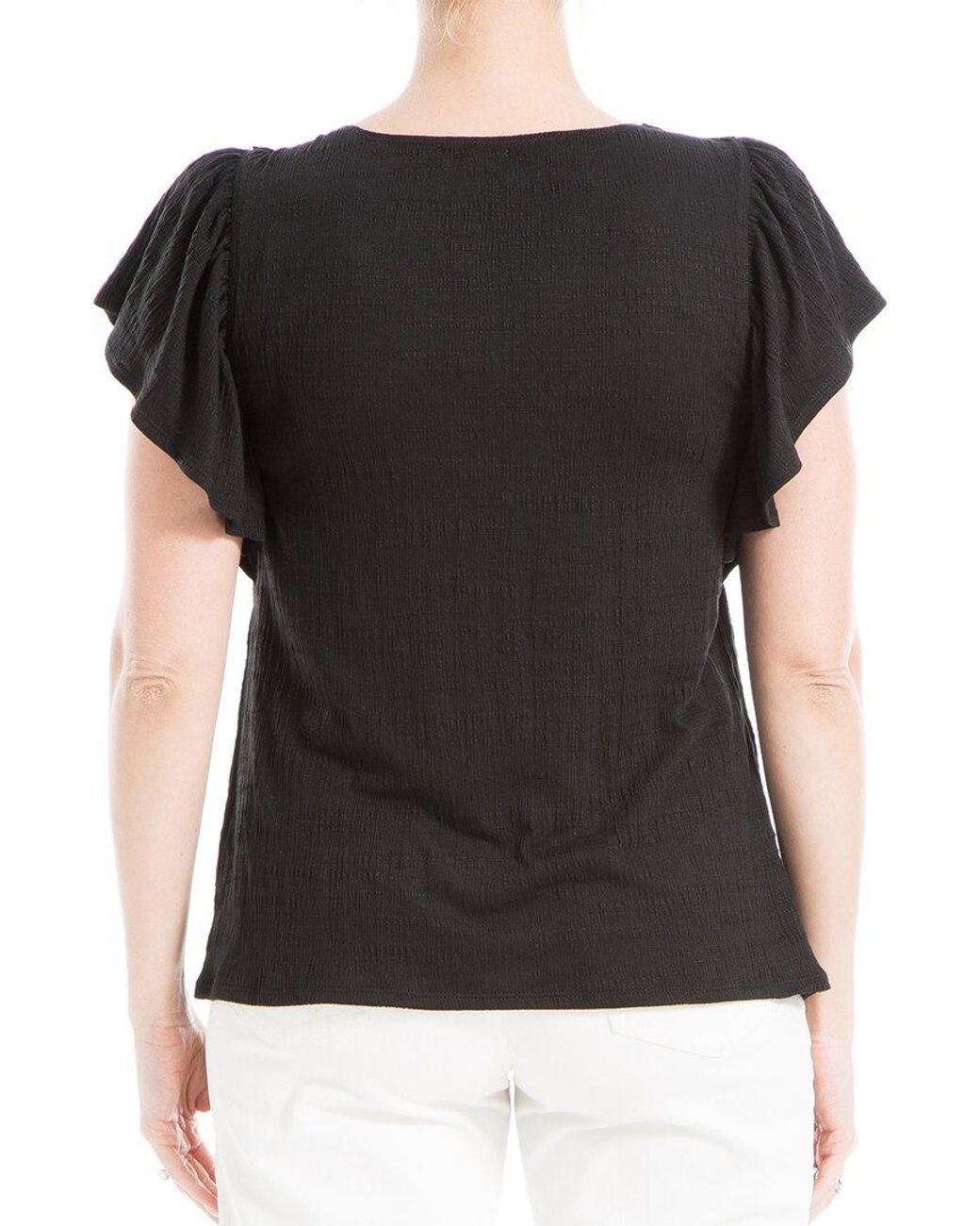 Max Studio Black Flutter Sleeve Embroidered Top