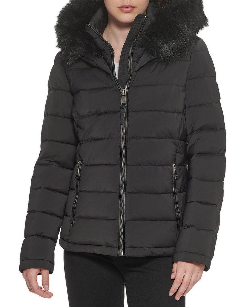 DKNY Puffer Short Jacket in Black Lyst