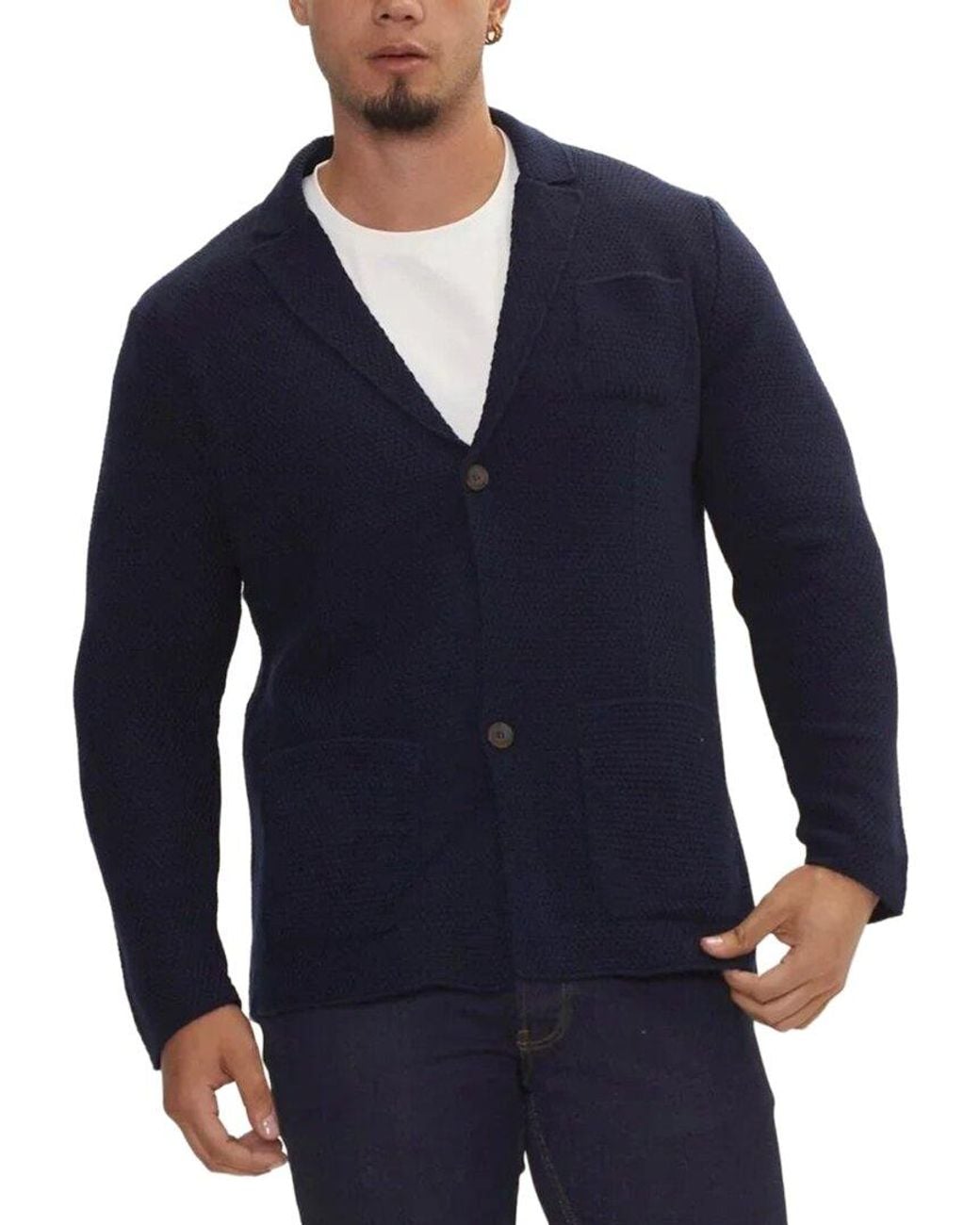 Ron Tomson Blue Lightweight Waffle Knit Wool-Blend Cardigan for men