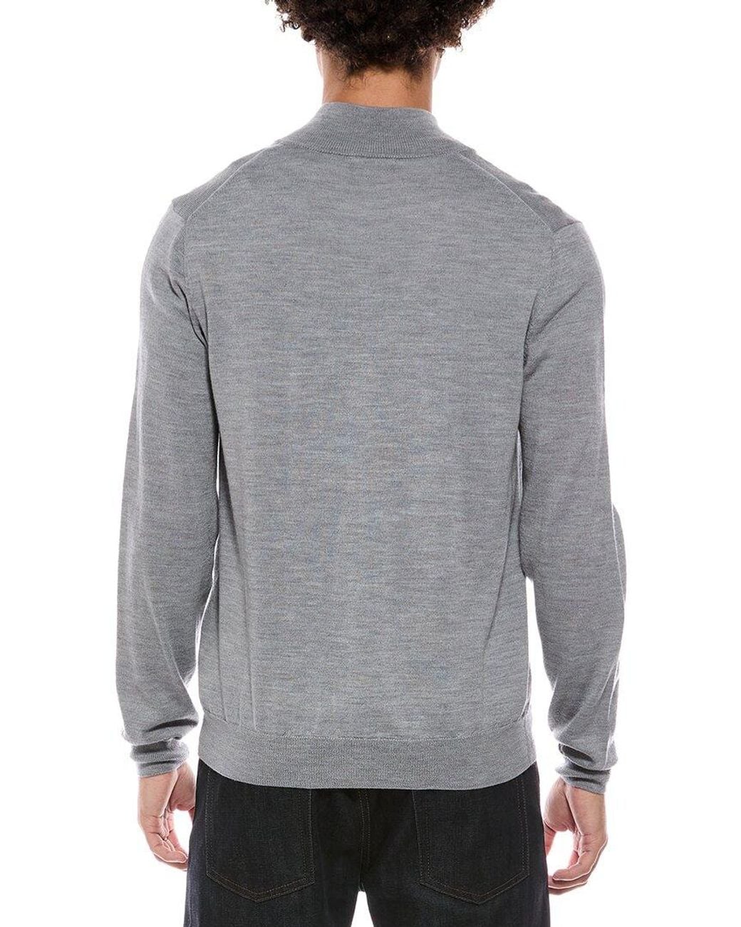 Bruno Magli Gray Merino Wool-Blend Blend Zip Mock Neck Sweater for men