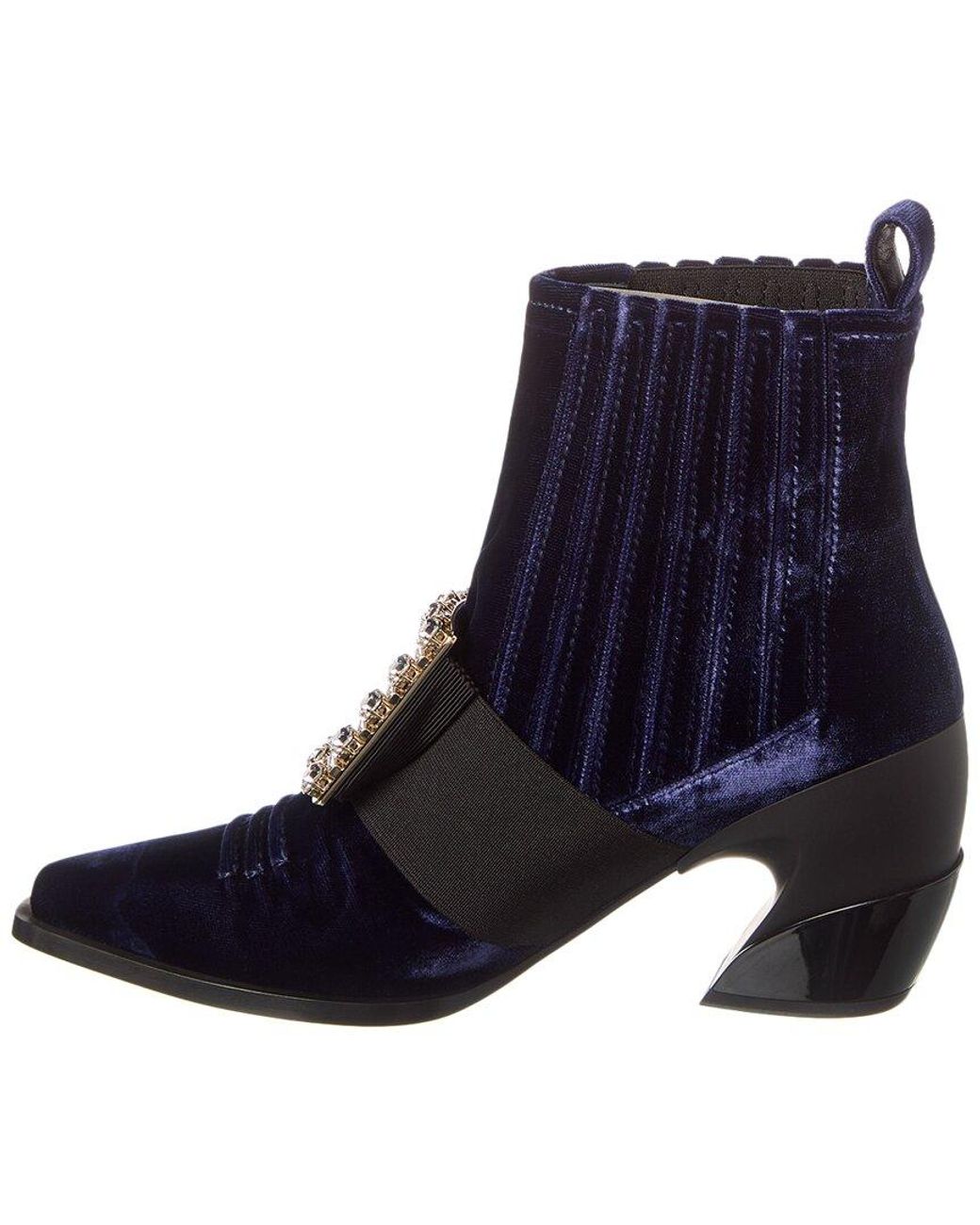 Roger Vivier Blue Tex Strass Velvet Boot