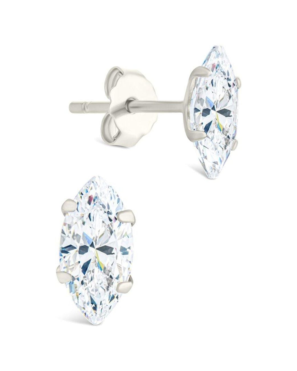 Sterling Forever White Silver Cz Marquise Cut Prong Set Stud Earrings