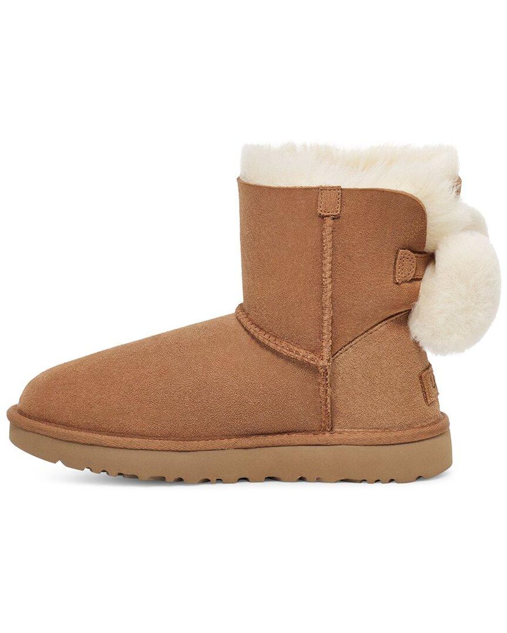 UGG Mini Bailey Fuzzy Bow Suede & Leather Classic Boot in Brown
