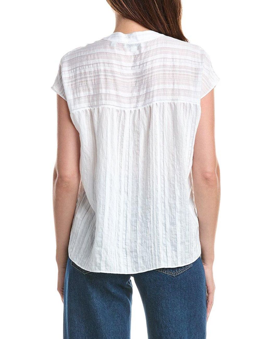 Vince White Drapey Stripe Band Collar Popover