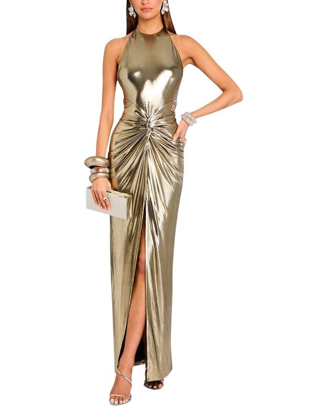 knee length dresses for ladies Luxe Glitter Maxi Dress (Gold)– UsTrendy main image 1