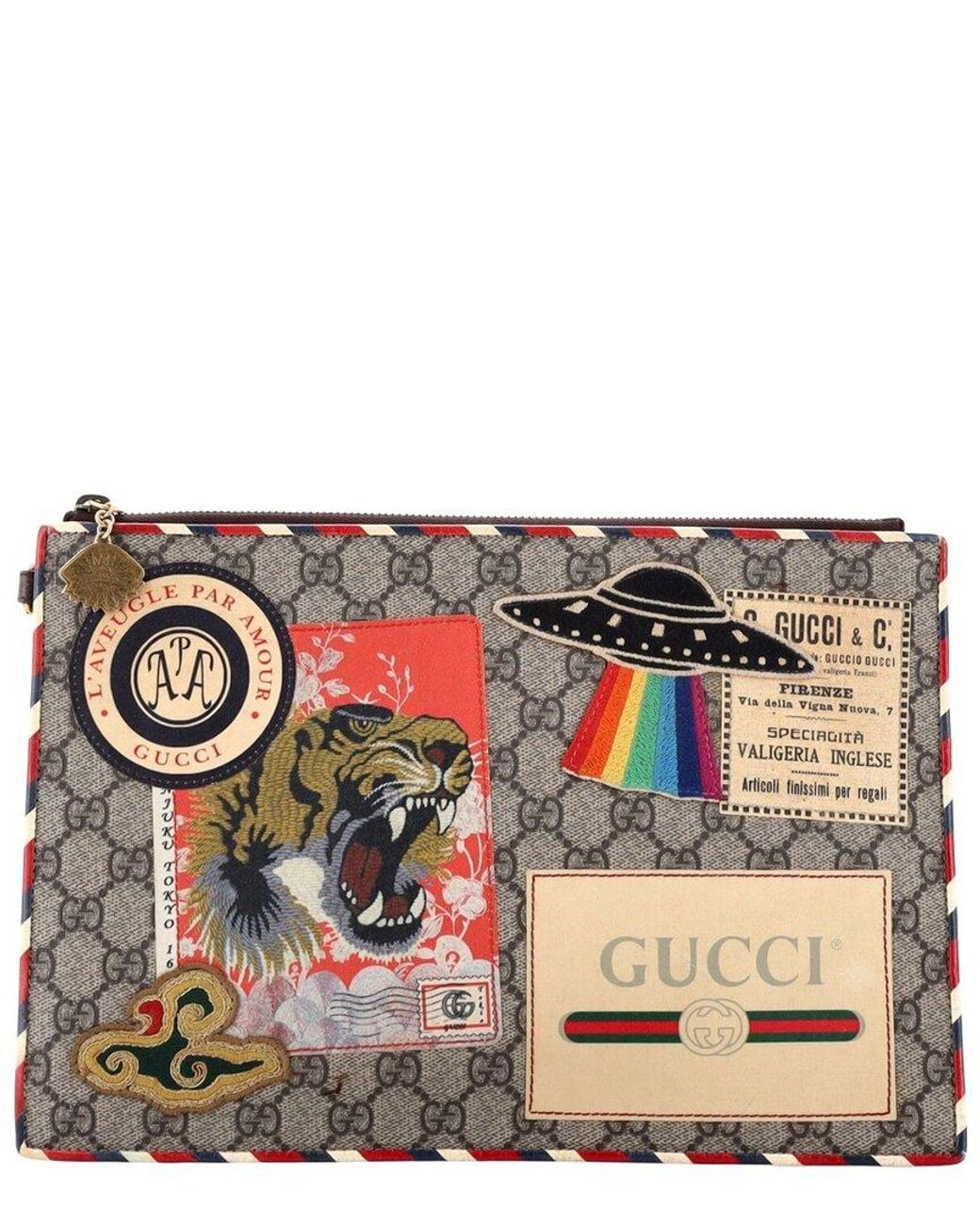 Gucci Multicolor Gg Coated Canvas Courrier Pouch With Applique (Authentic Pre- Loved)