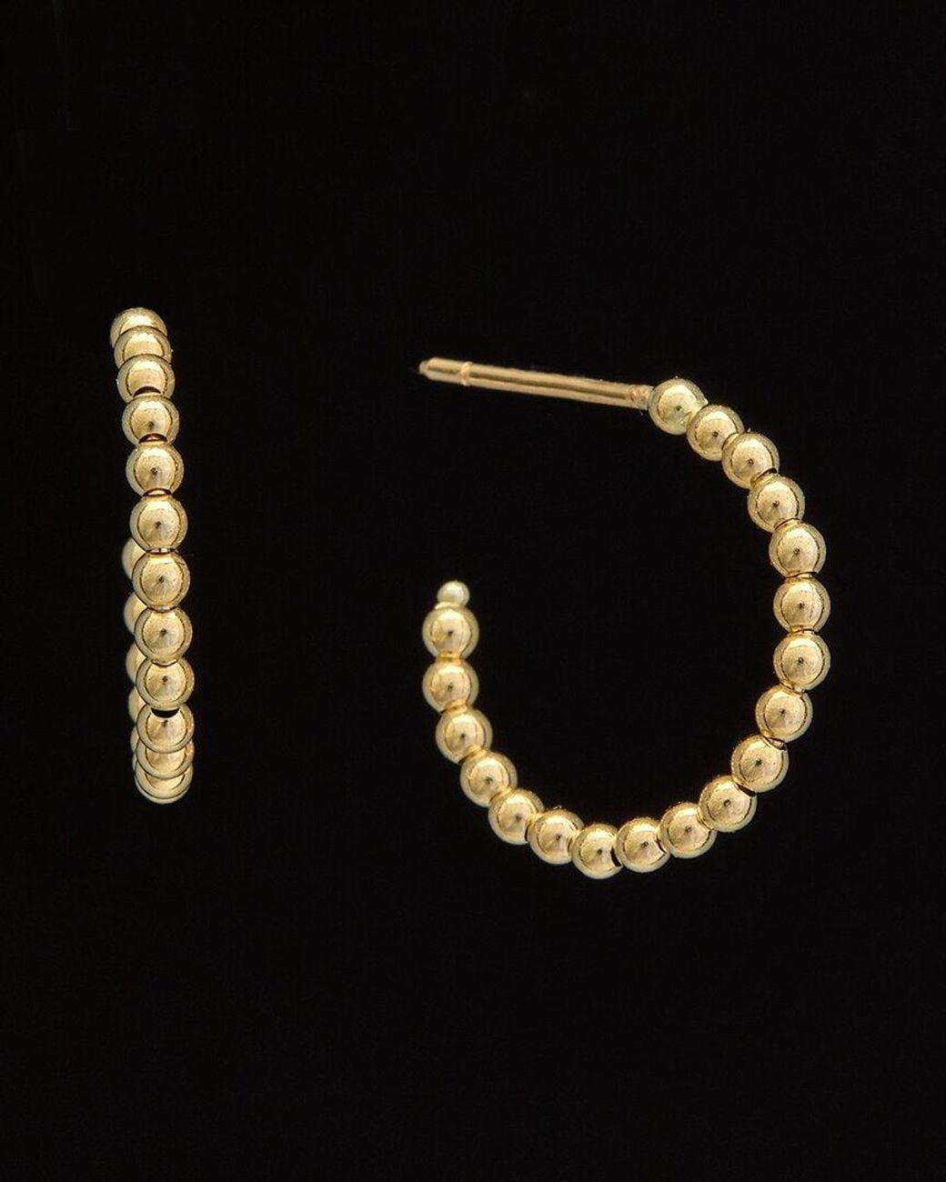 Italian Gold Black 14k Polished Beaded Hoops
