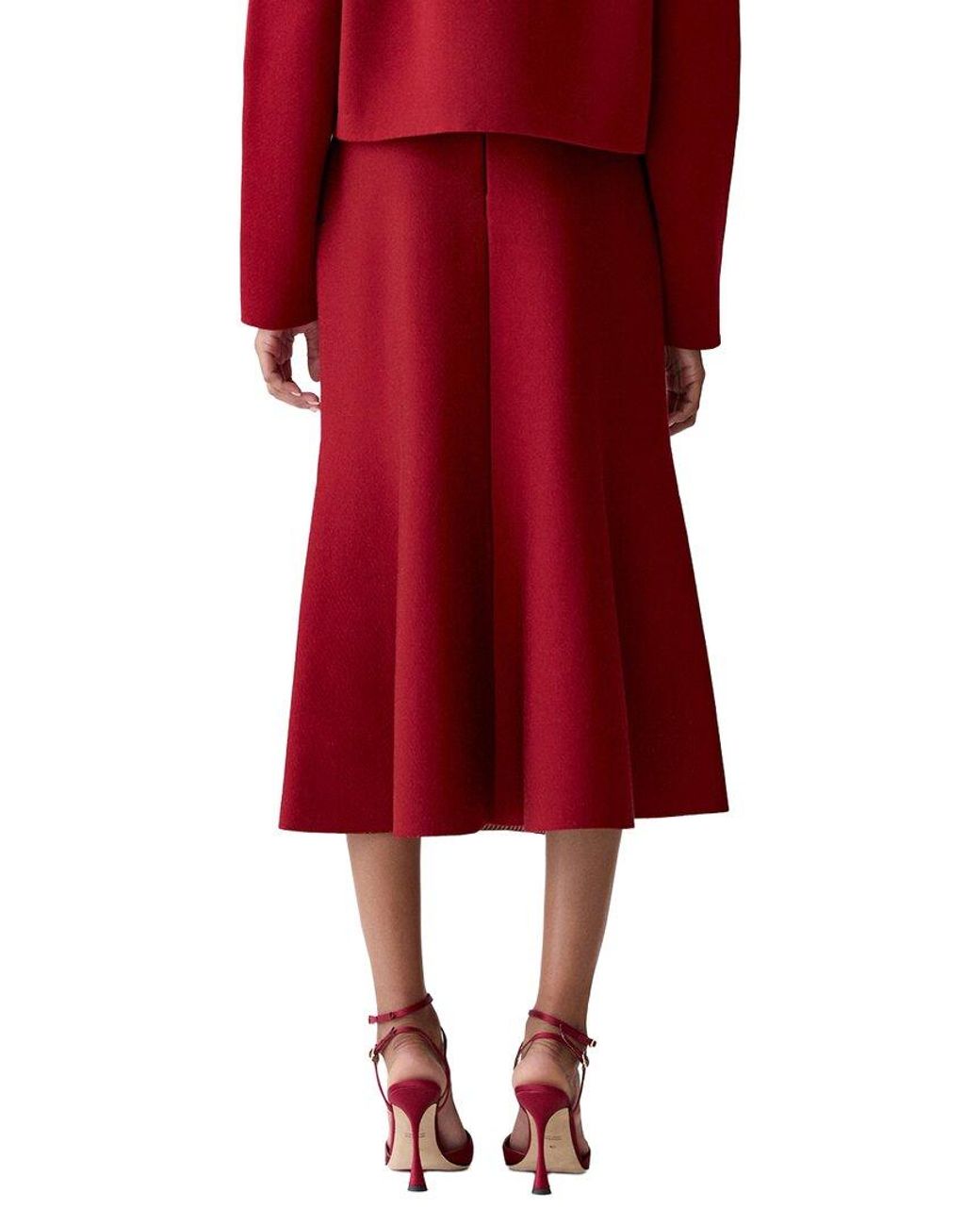 Carolina Herrera Red Wool-Blend Flare Skirt