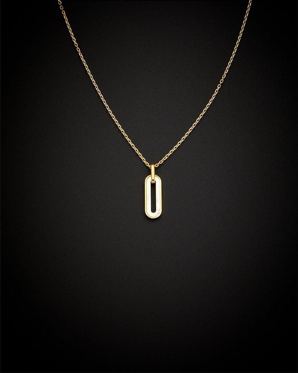 Italian Gold Black 14k Pearl Paperclip Pendant Necklace