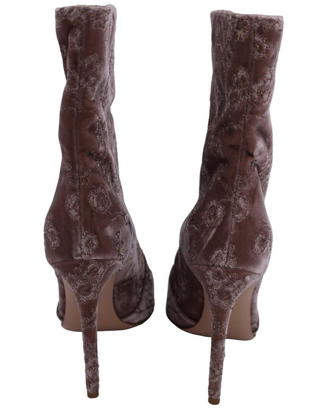 Gianvito Rossi Brown Satin Velvet Embroidered Bootie (authentic Pre-loved)