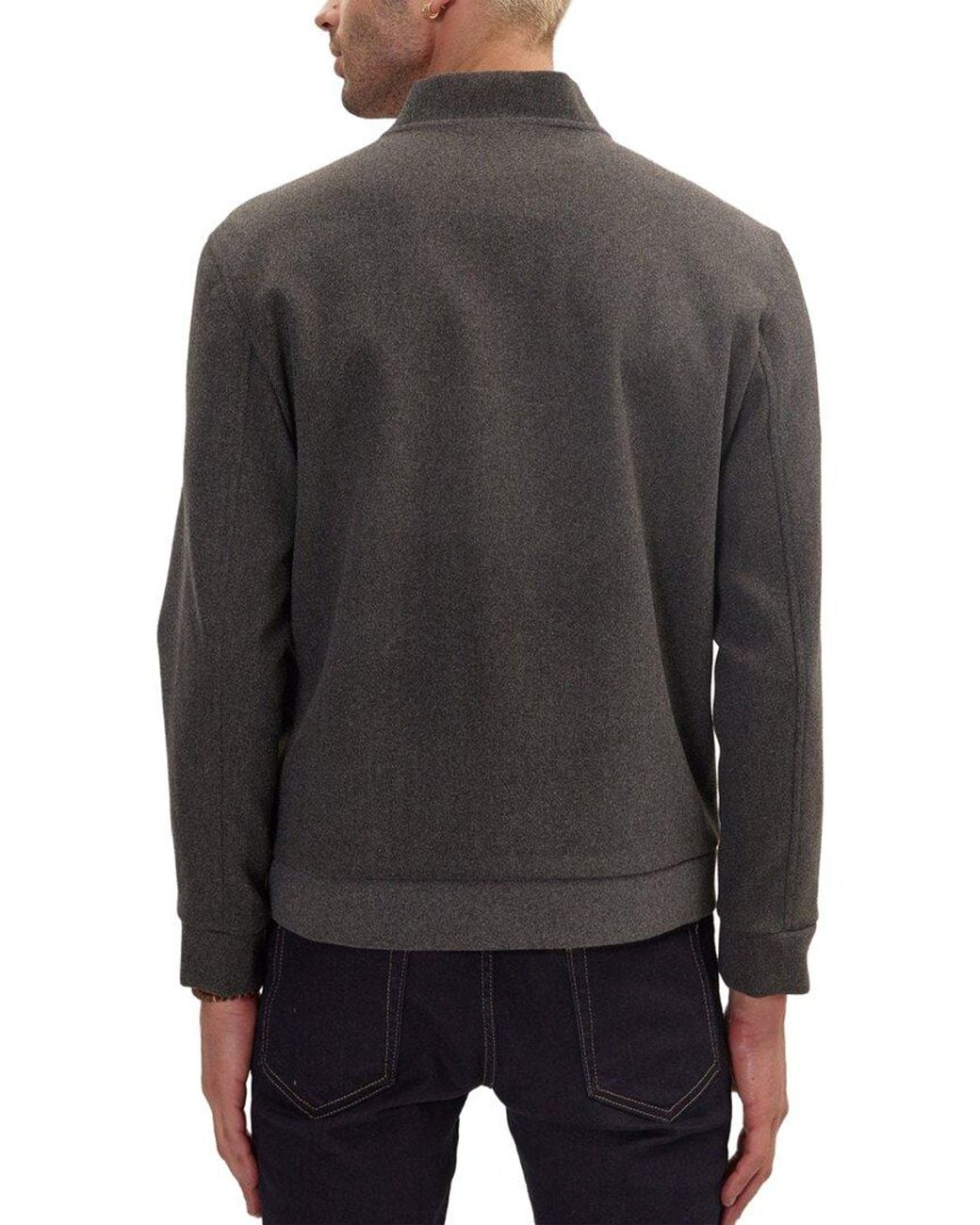 Ron Tomson Gray Relaxed Unlined Varsity Zipper Jacket for men