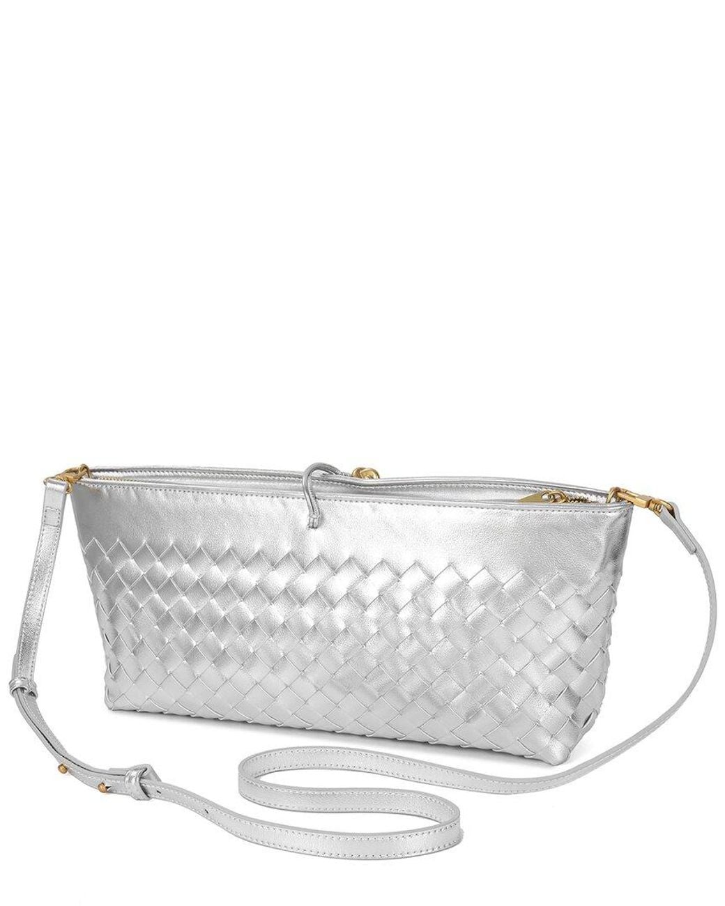 Tiffany & Fred Paris Gray Metallic Woven Leather Crossbody