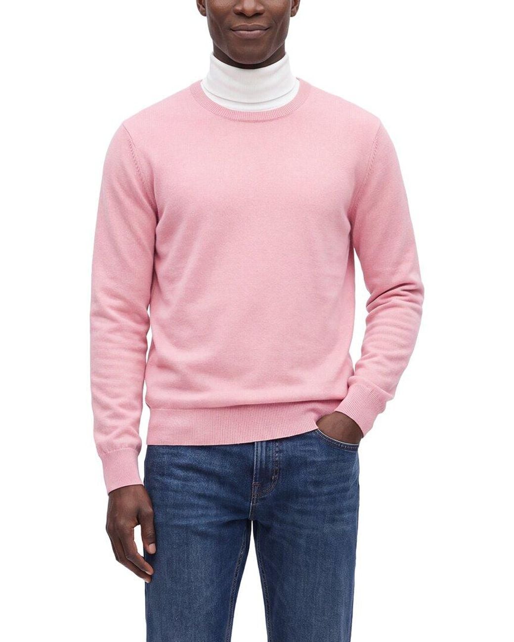 N.Peal Cashmere Pink Oxford Cashmere Round Neck Sweater for men