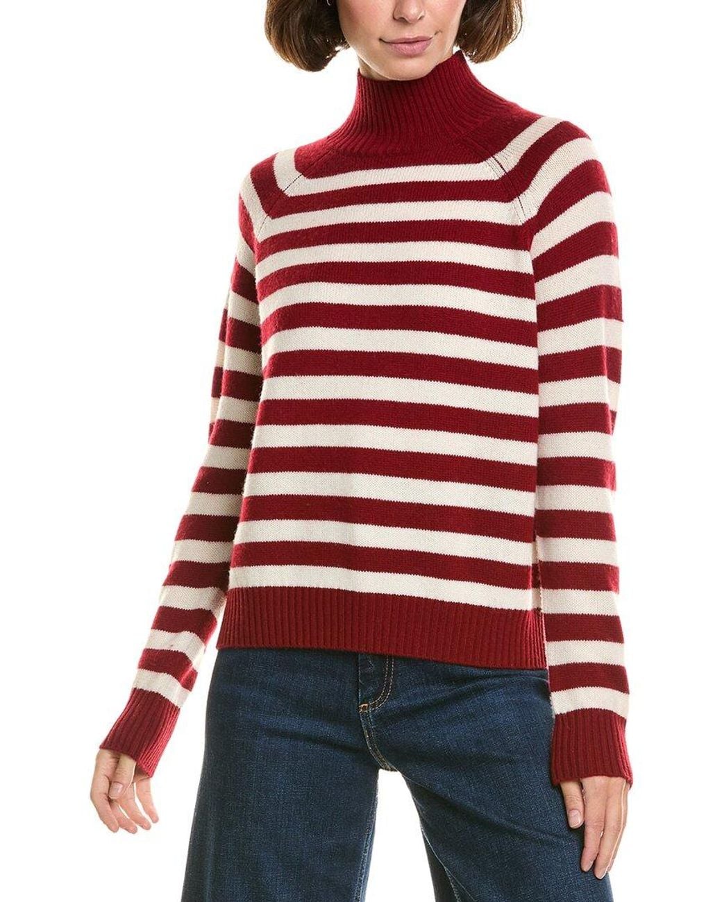 InCashmere Red Chuck Stripe Mock Neck Wool & Cashmere-Blend Pullover