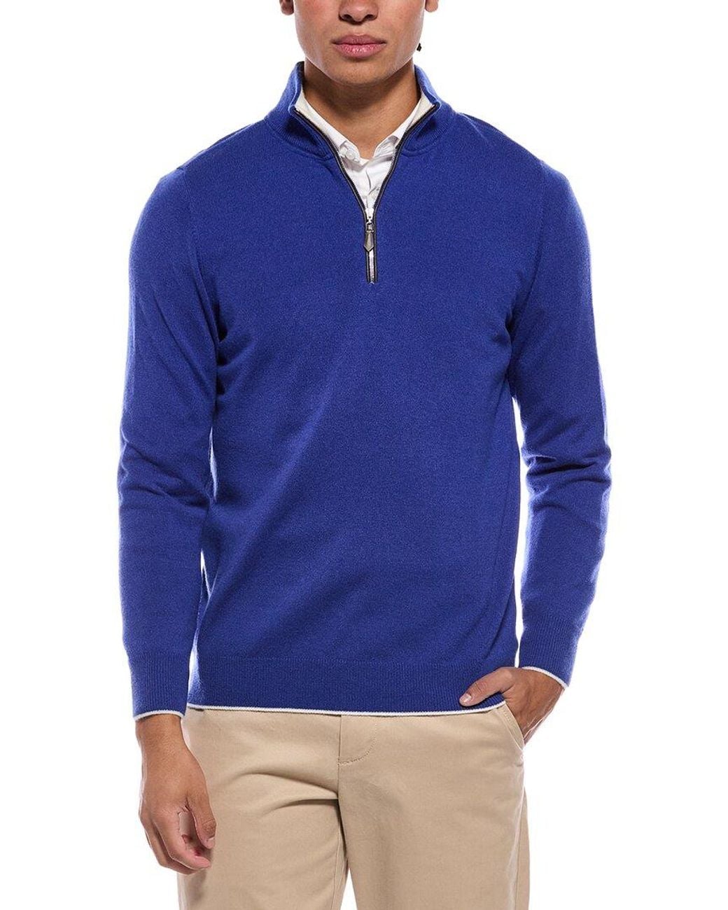 N.Peal Cashmere Blue Carnaby Cashmere 1/2-Zip Sweater for men