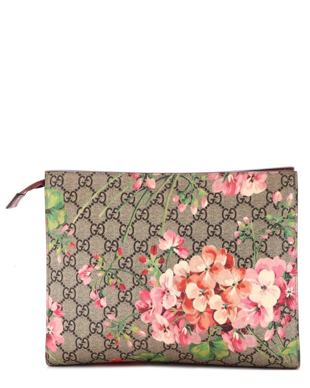 Gucci Pink Blooms Print Gg Coated Canvas Toiletry Pouch Large (Authentic Pre- Loved)