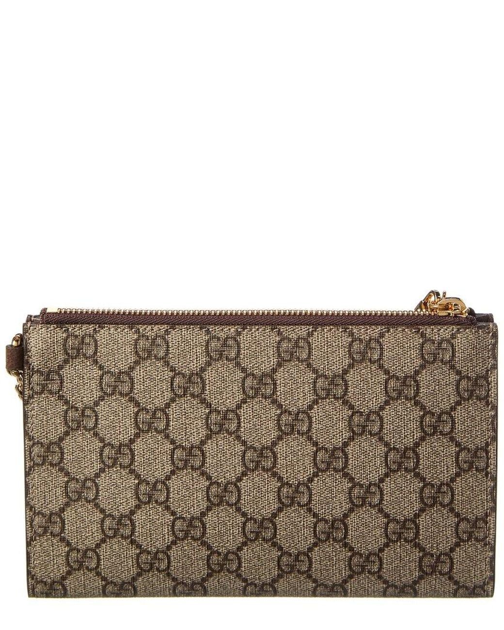 Gucci Double G Strawberry GG Supreme Canvas Leather Wrist Wallet
