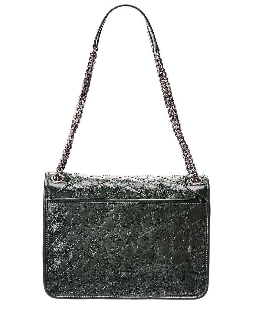 SAINT LAURENT Niki medium crinkled glossed-leather shoulder bag