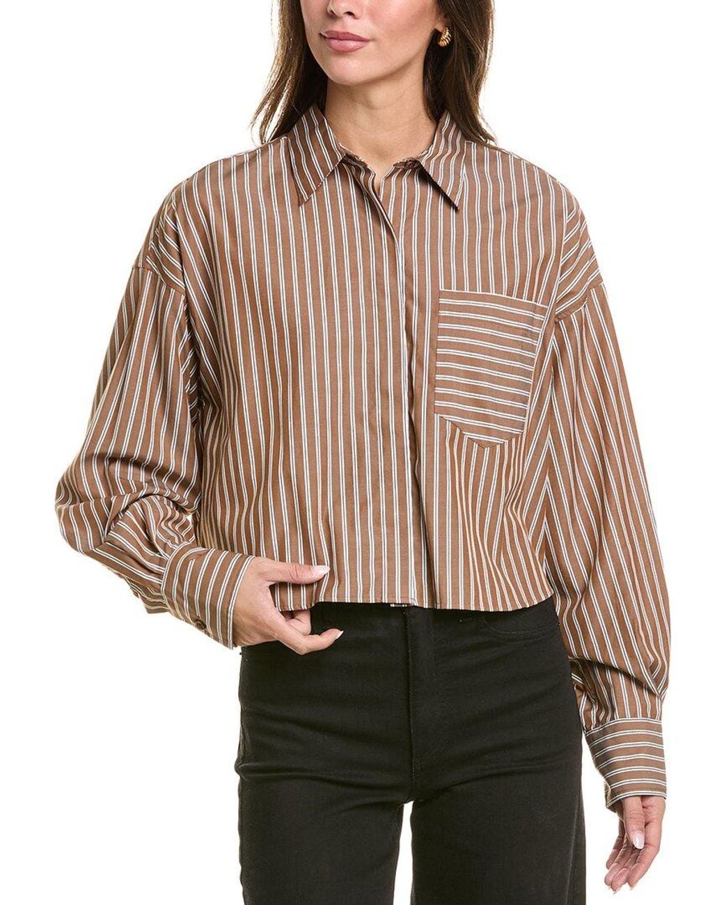 Rag & Bone Brown Marin Cropped Striped Shirt