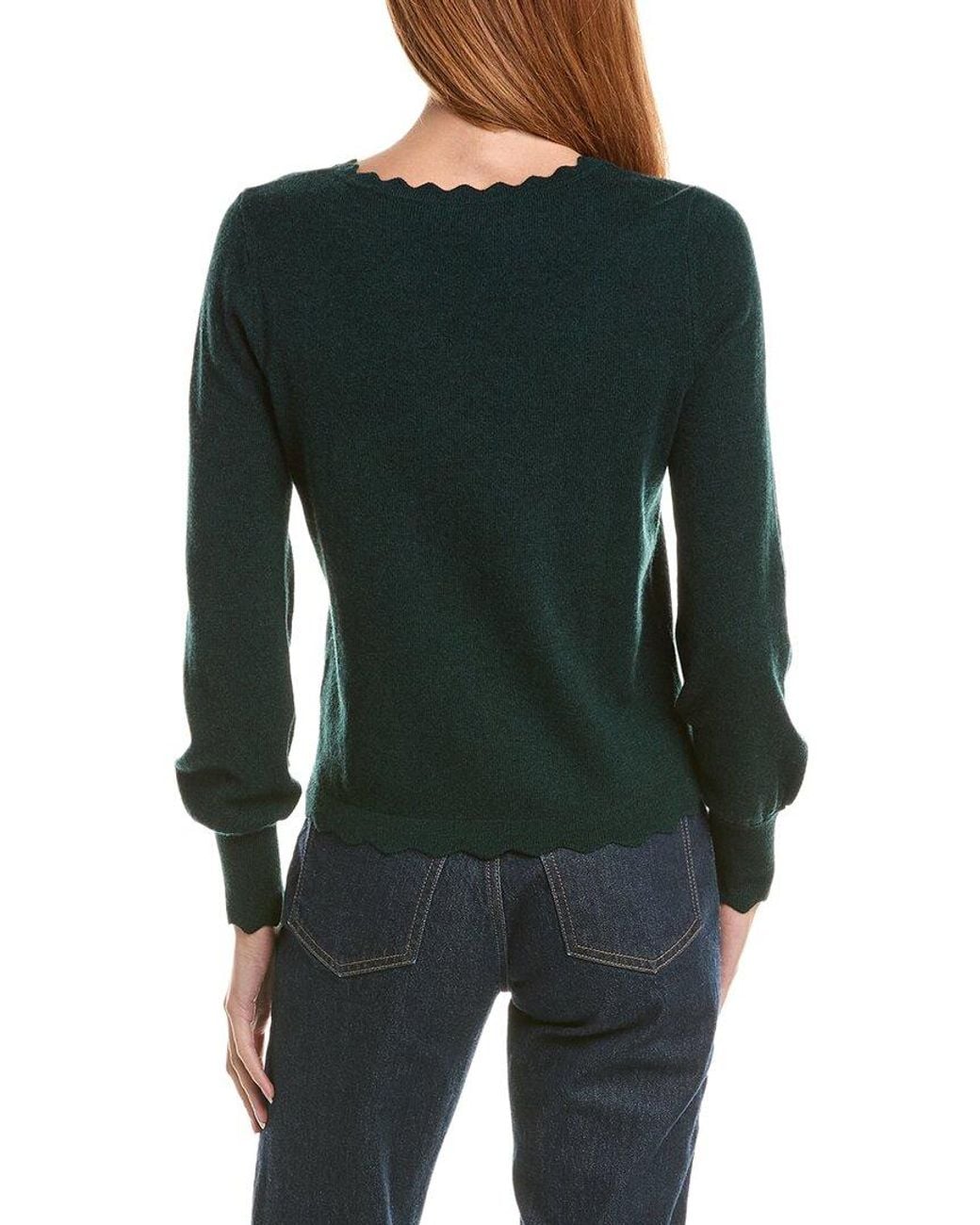 Sofiacashmere Black Scallop Trim Crewneck Wool & Cashmere-blend Sweater
