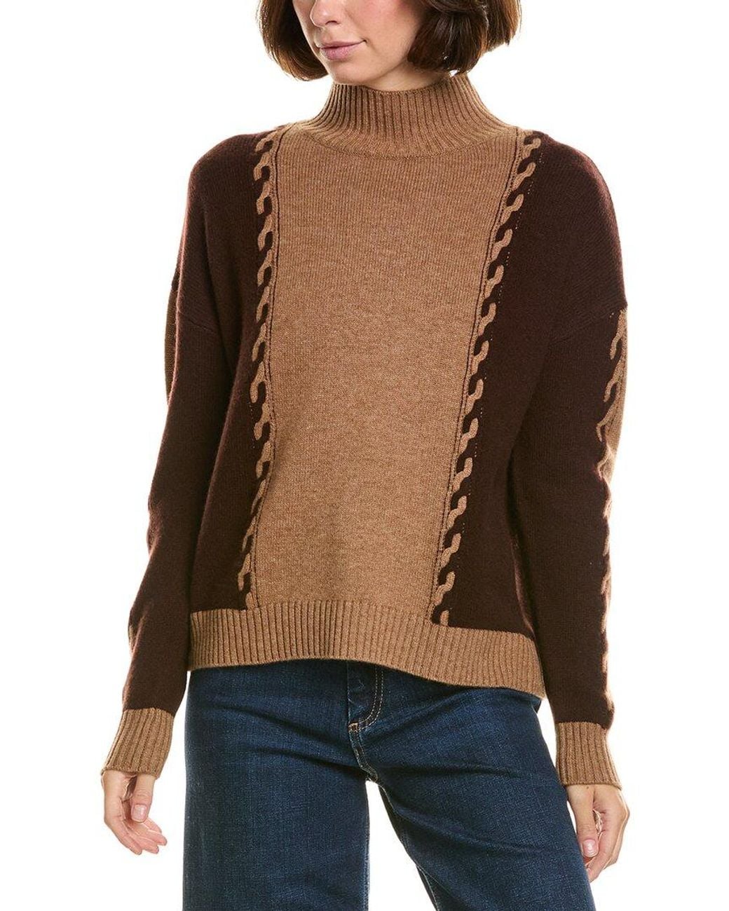 InCashmere Brown Mock Neck Wool & Cashmere-Blend Pullover