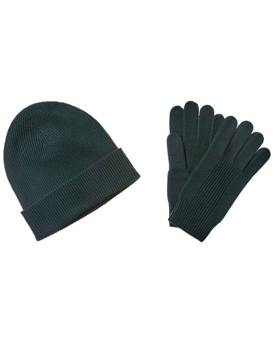 Qi 2pc Ribbed Cashmere Hat & Glove Set in Green for Men | Lyst UK
