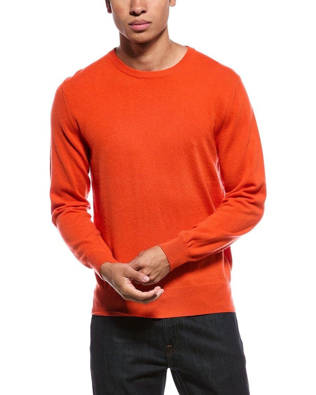 N.Peal Cashmere Red Oxford 100% Cashmere Crewneck Sweater for men