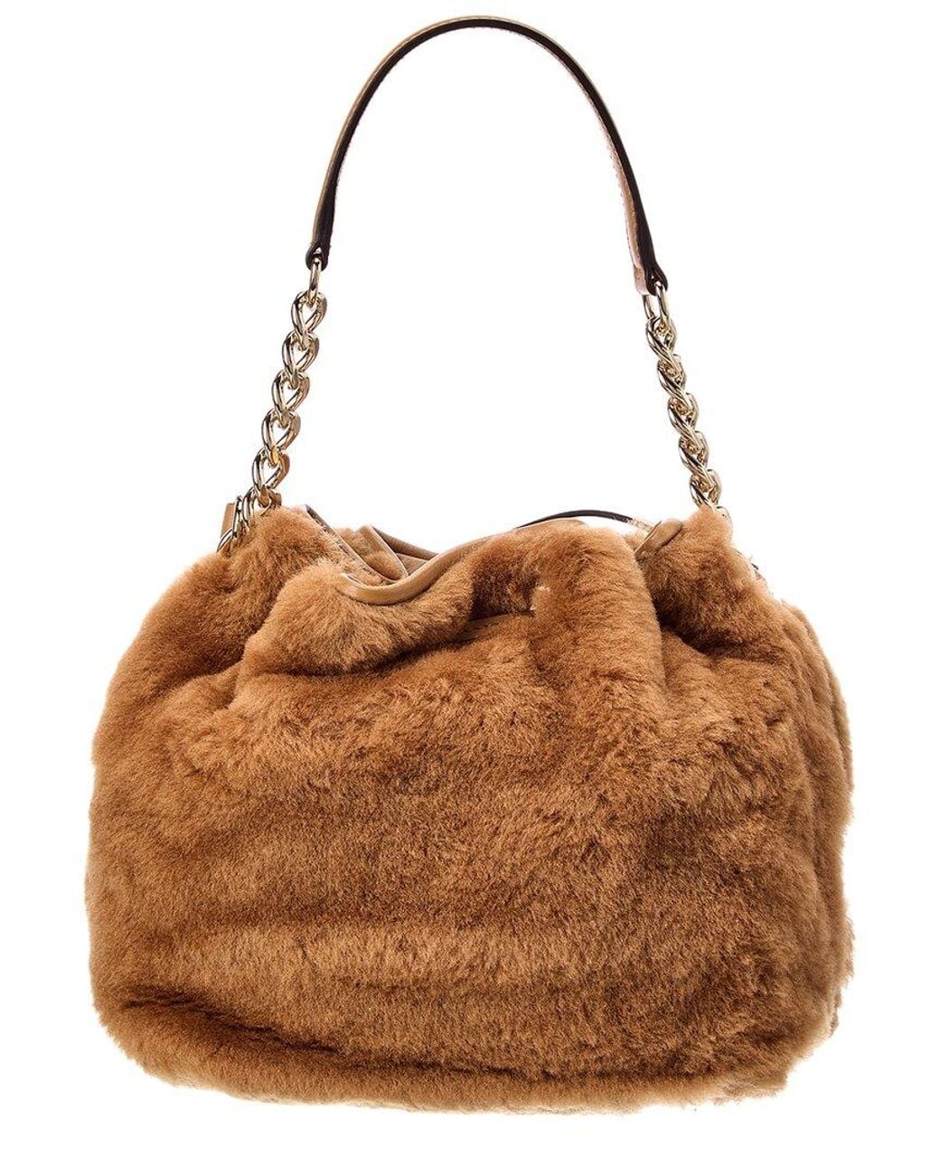 Jimmy Choo Brown Juno Shearling & Leather Bucket Bag
