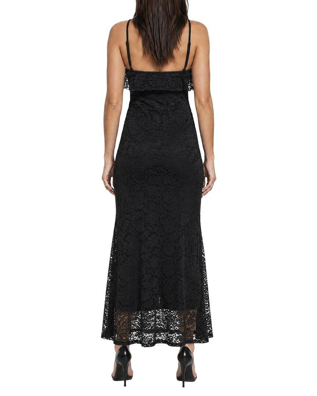 Bebe Black Lace Ruffle Halter Midi Dress