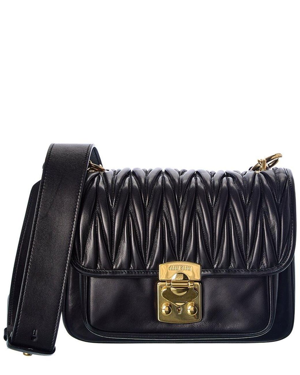MIU MIU Shiny Leather Matelasse Shoulder Bag - Black for Women