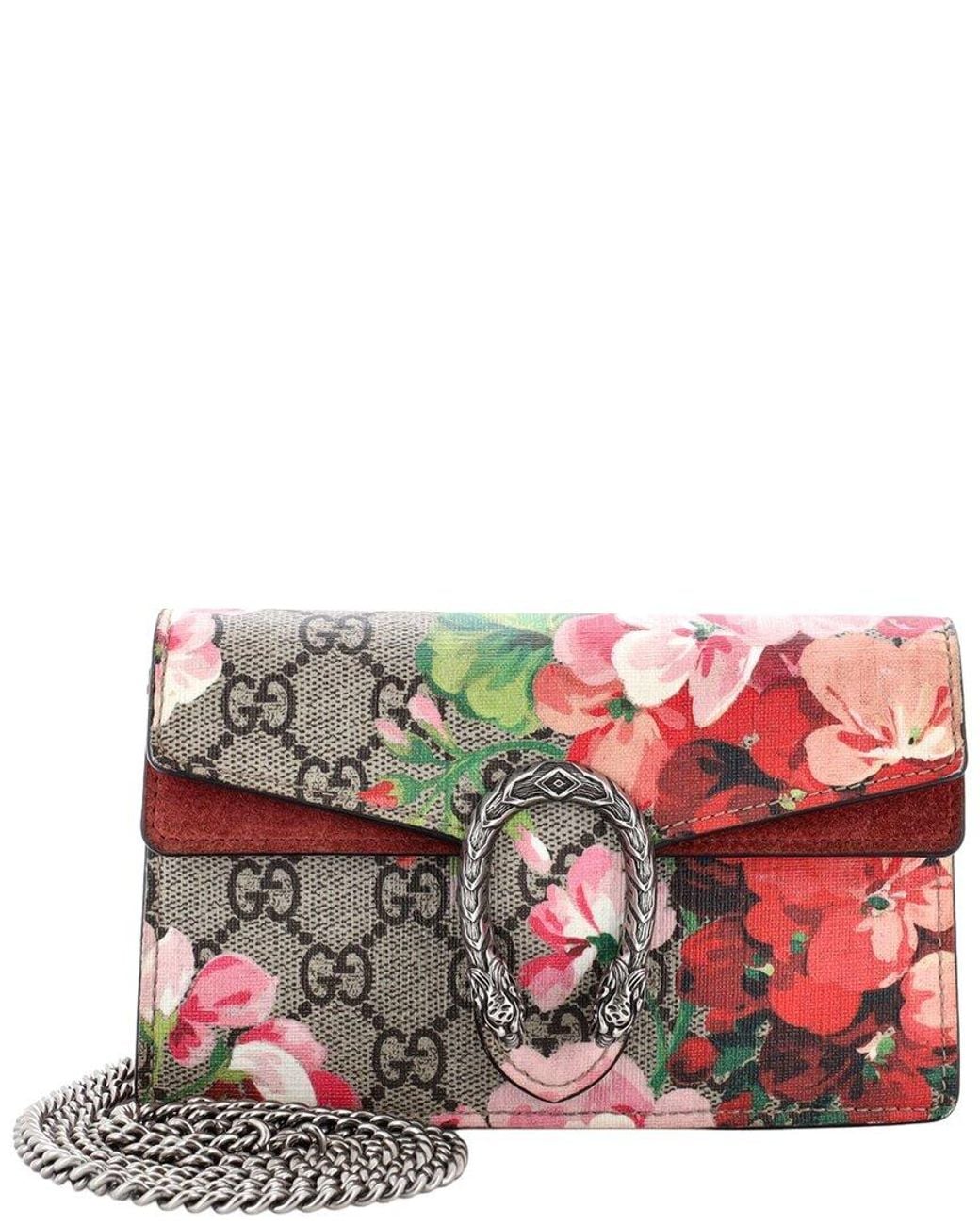 Gucci Red Blooms Print Gg Coated Canvas Dionysus Bag Super Mini (Authentic Pre-Loved)
