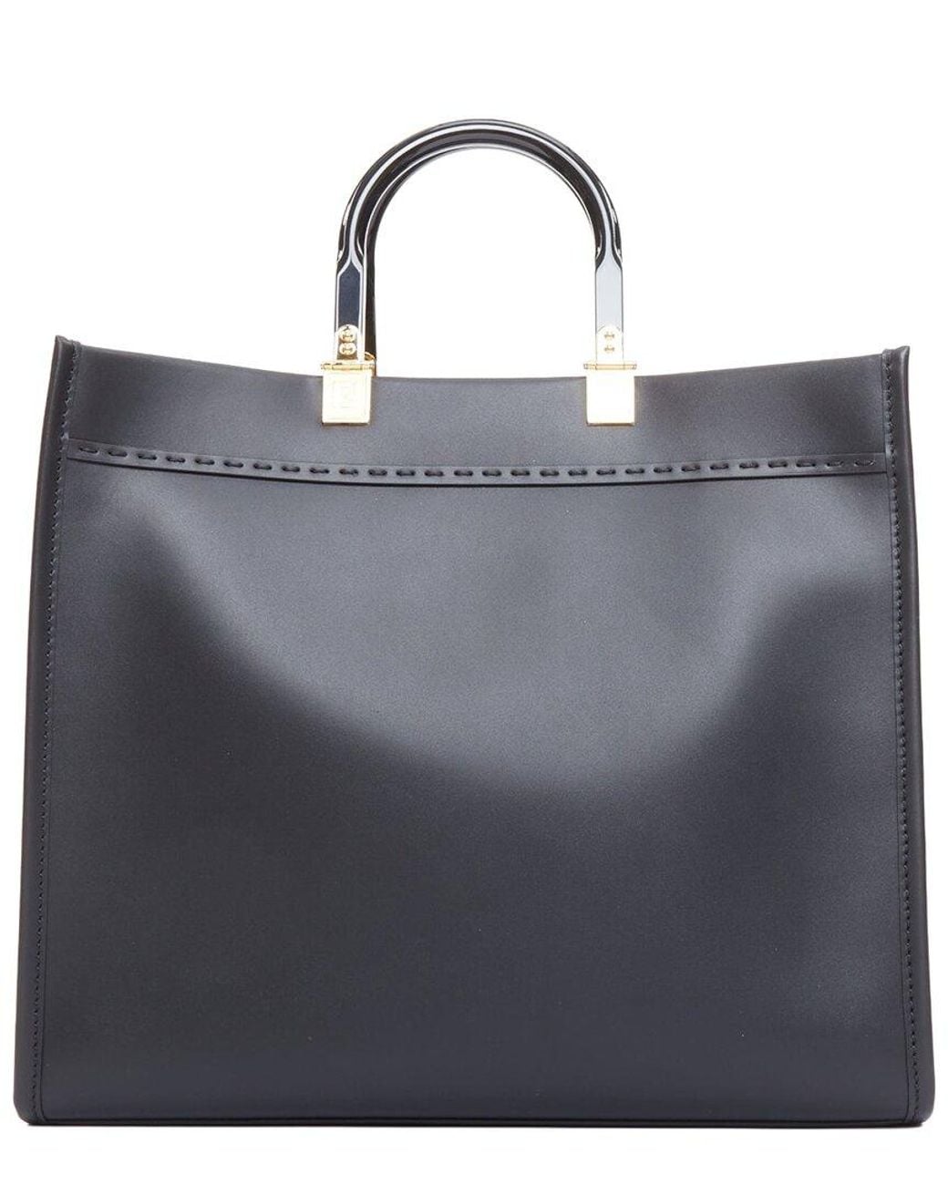 Fendi Black Leather X Versace Fendace Sunshine Logo Print Shopper Tote (Authentic Pre-Loved)