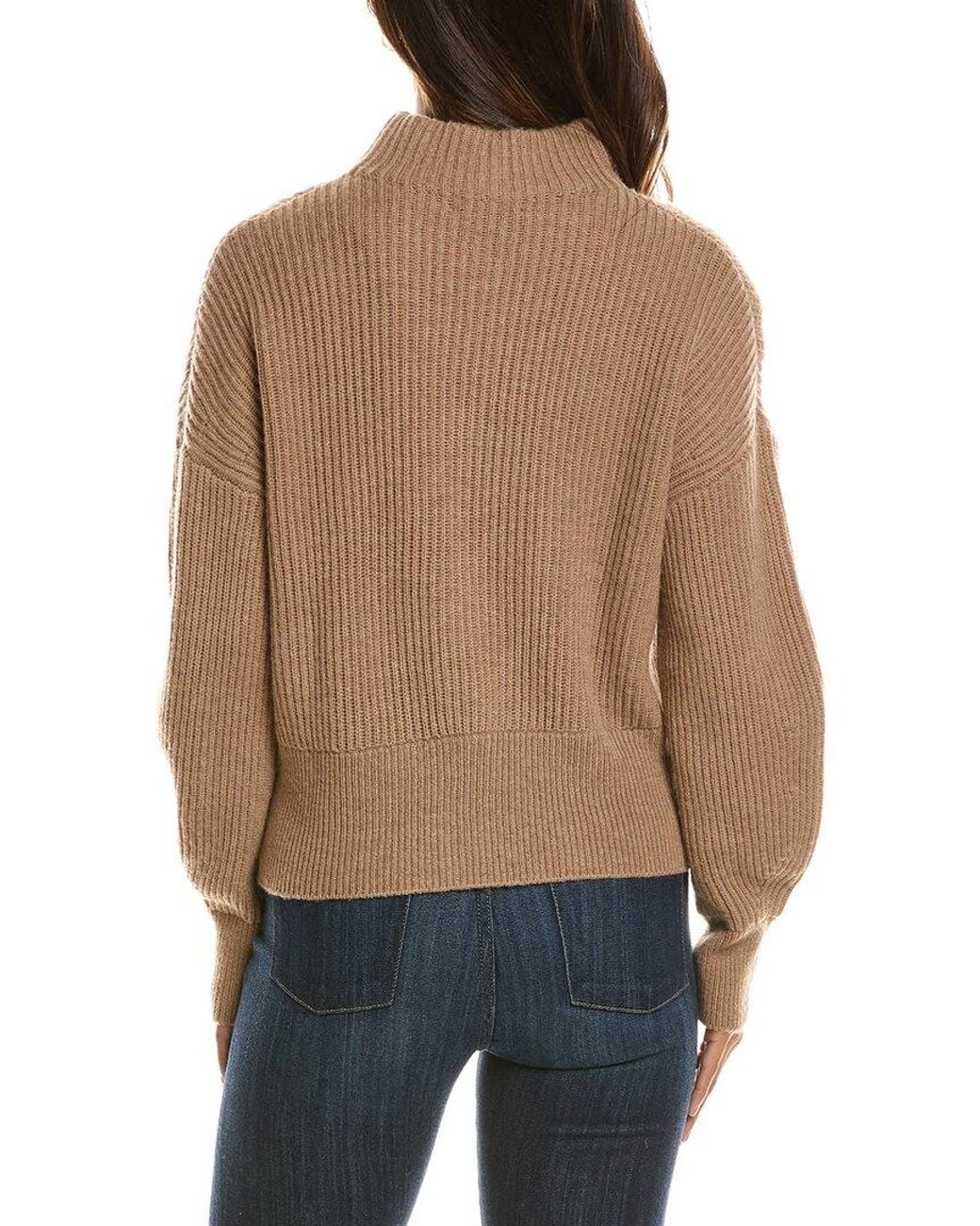 Forte Brown Rib Zip Mock Neck 100% Cashmere Cardigan