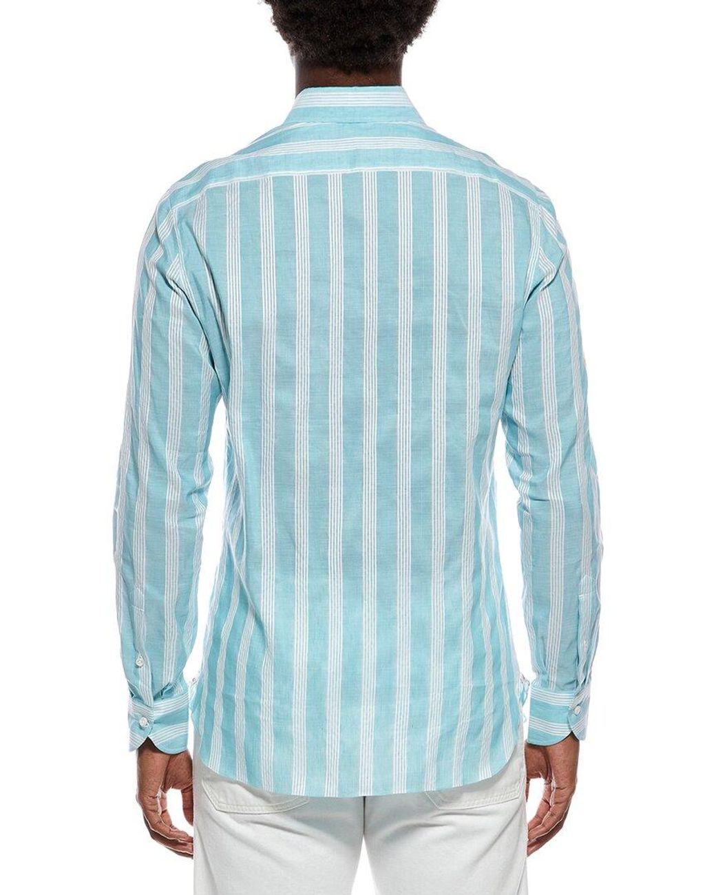 Isaia Blue Linen-Blend Dress Shirt for men