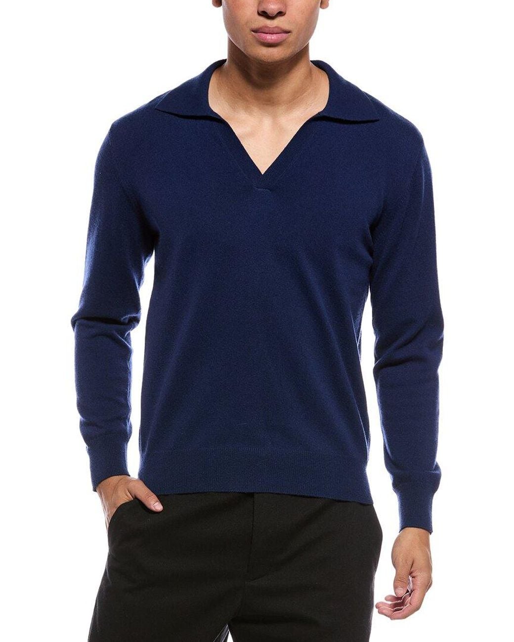 N.Peal Cashmere Blue 100% Cashmere Polo Shirt for men