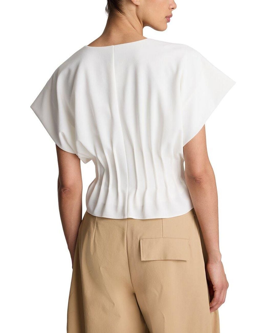 Kenneth Cole White Pleated V-Neck Pullover Top