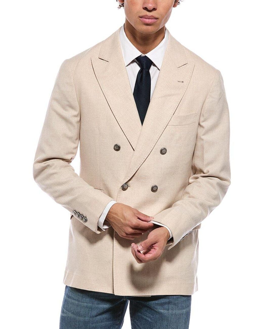 Brunello Cucinelli Natural Wool, Silk, & Cashmere-Blend Blazer for men