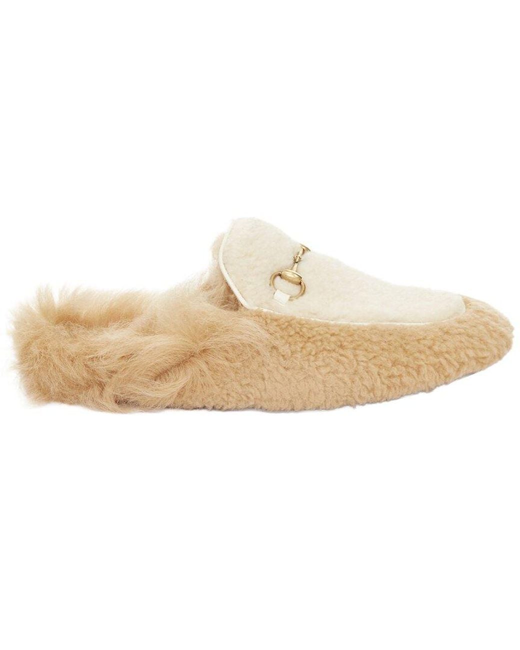 Gucci Natural Wool/Hair Princetown Horsebit Backless Loafer Mule (Authentic Pre-Loved)