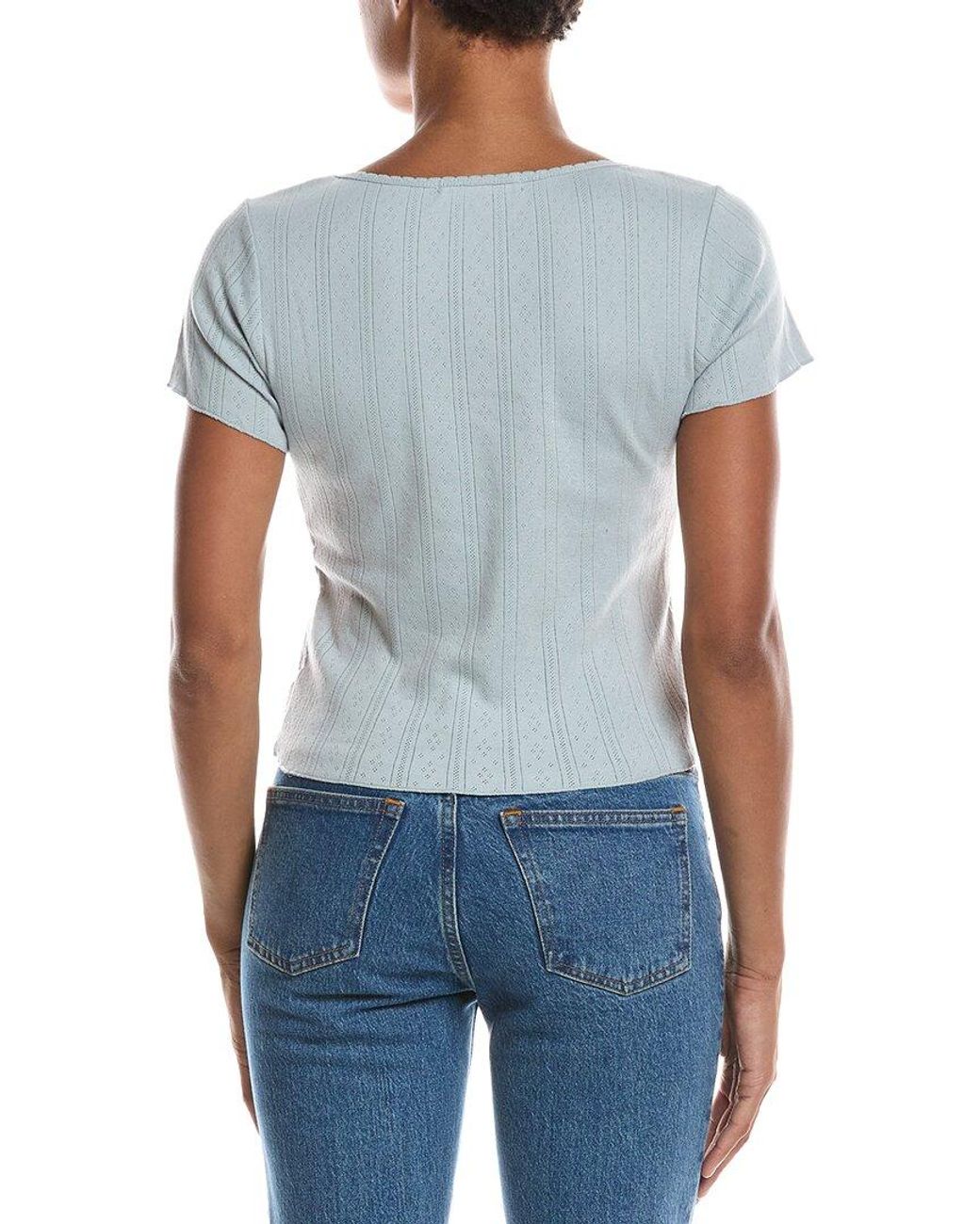 PERFECTWHITETEE Blue Helena Pointelle Crop T-Shirt