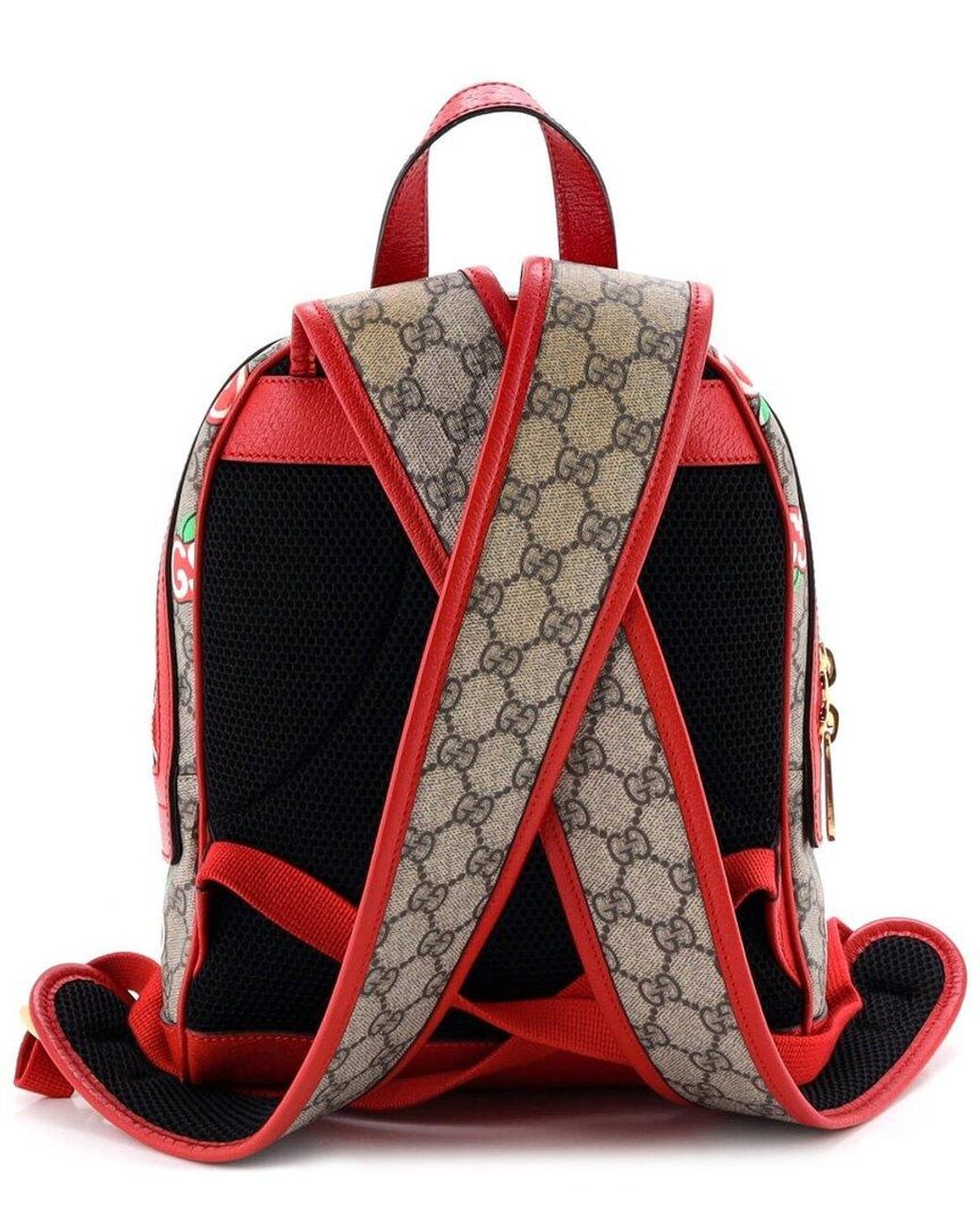 Gucci Red Apple Gg Coated Canvas Zip Pocket Backpack Small (Authentic Pre- Loved)
