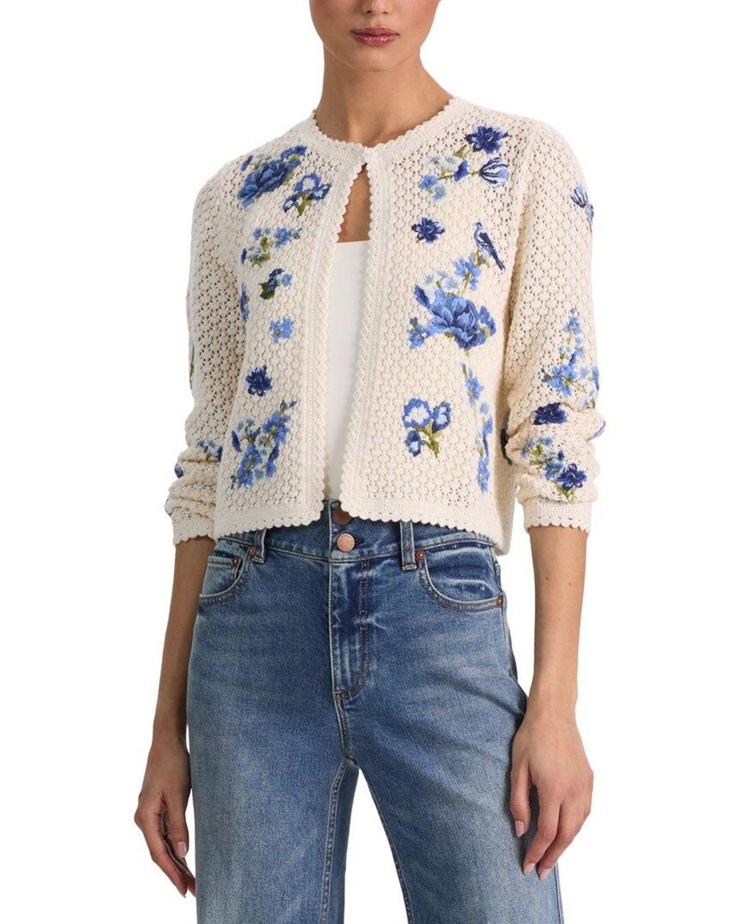 Alice + Olivia Blue Anderson Wool-Blend Cardigan