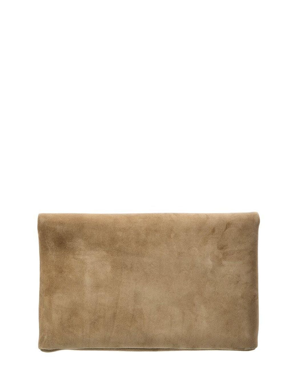 Saint Laurent Natural Cassandre Large Suede Envelope Pouch
