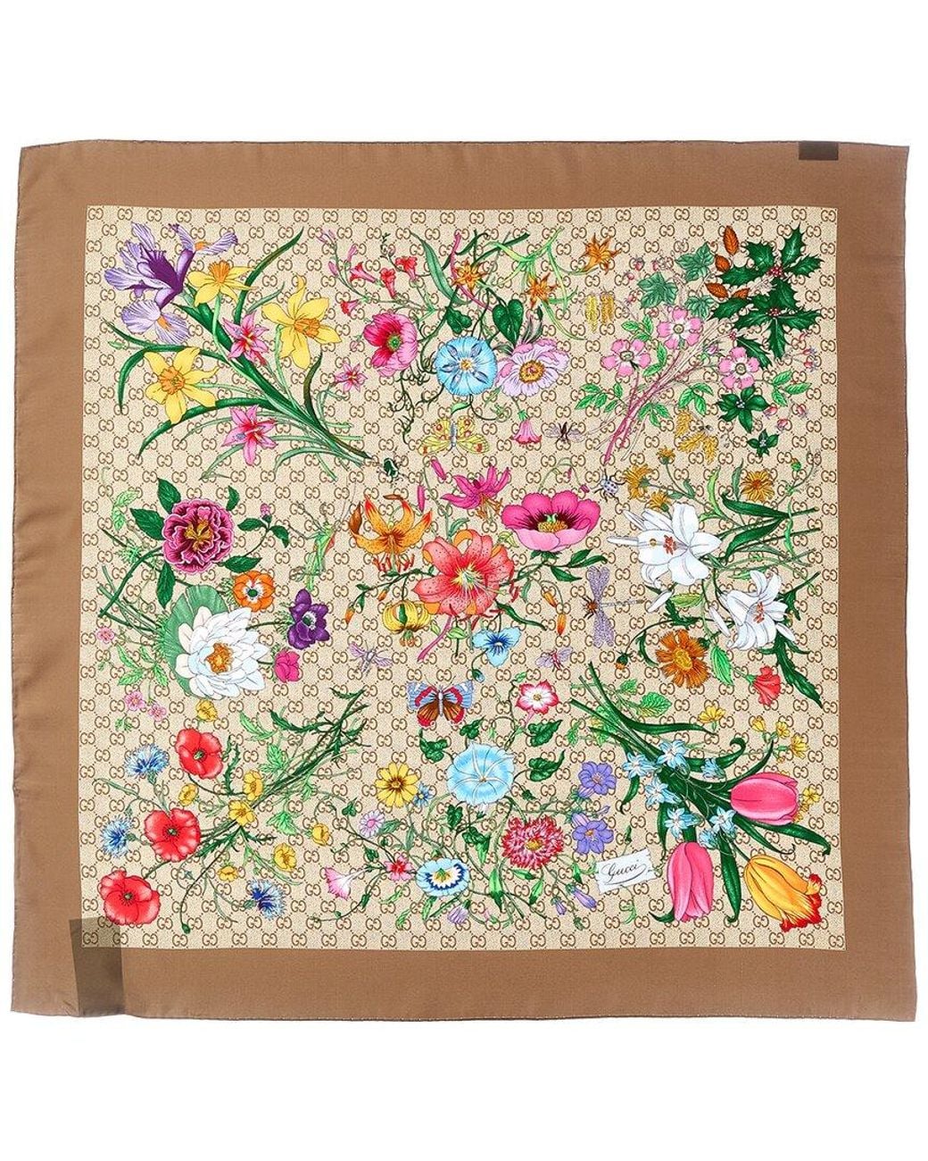 Gucci Metallic Printed Gg Silk Twill Carre
